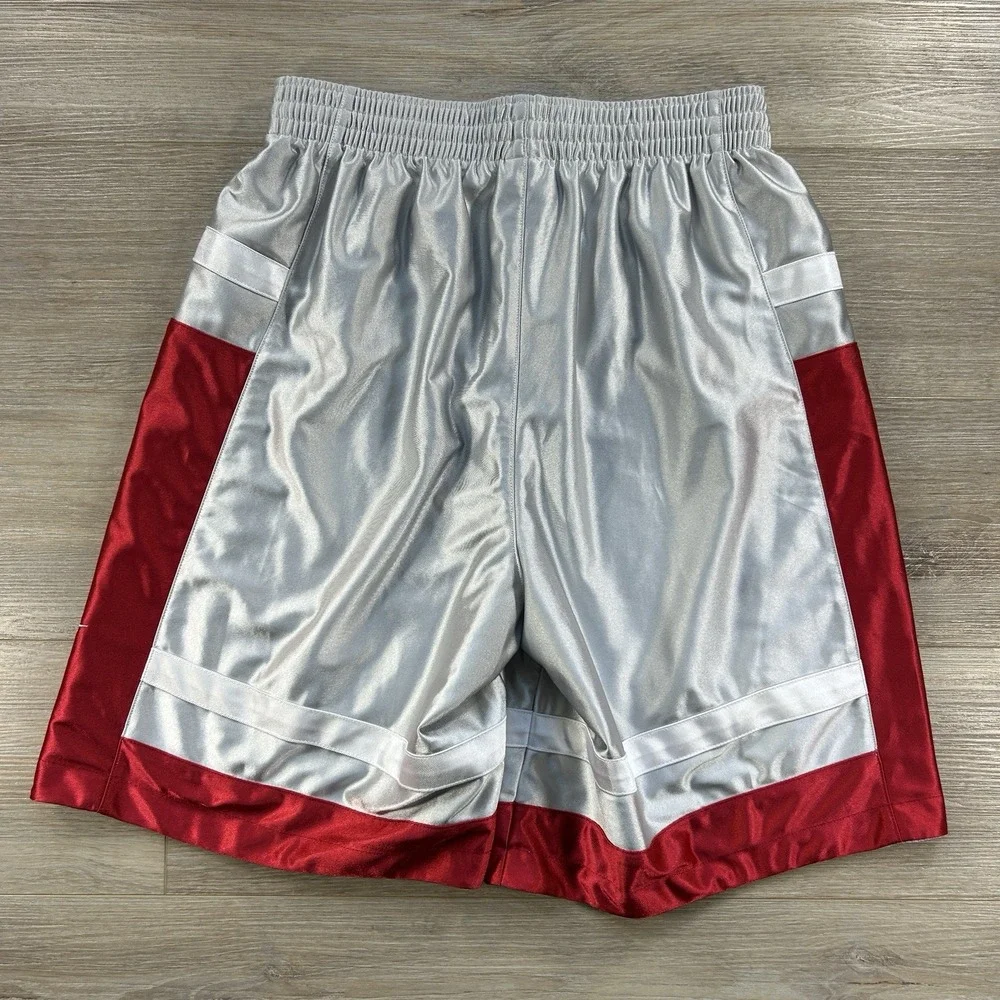 VTG Nike Dazzle Shiny Shorts Medium Gray Red Baggy Basketball Y2K Swoosh 90s